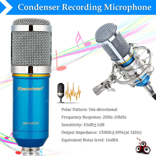 Excelvan Cardioid Condenser Microphone For Studio Recording With Shock Mount Blue BM-800