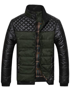 Stand Collar Checkered Leatherette Jacket-