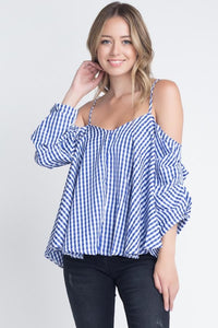 Women's Cold Shoulder Checkered Top